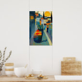 Farbenfrohe Stadt mit charakteristischer Katze Poster (Küche)