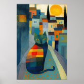 Farbenfrohe Stadt mit charakteristischer Katze Poster (Vorne)