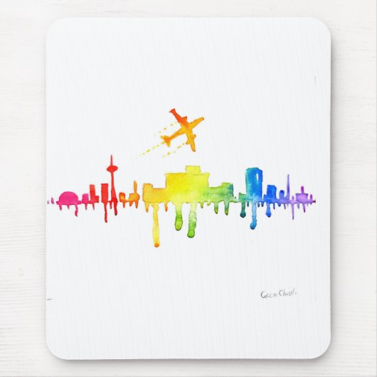 Farbenfrohe Stadt und Flugzeug Mousepad (Vorne)
