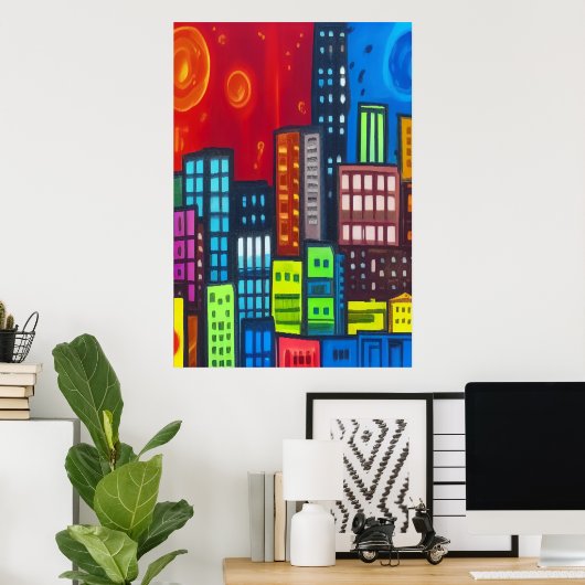 Farbenfrohe Stadtkunst | AI Art Poster (Heimbüro)