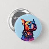 Farbenfrohe Staffy Bull Terrier Cyberpunk Design, Button (Vorne & Hinten)