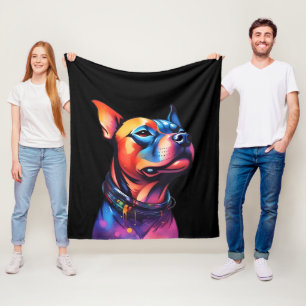 Farbenfrohe Staffy Bull Terrier Cyberpunk Design, Fleecedecke