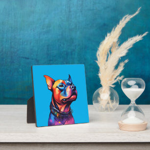 Farbenfrohe Staffy Bull Terrier Cyberpunk Design, Fotoplatte