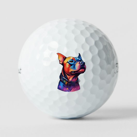 Farbenfrohe Staffy Bull Terrier Cyberpunk Design, Golfball (Vorderseite)