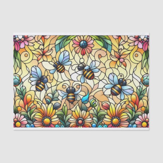 Farbenfrohe Stain Glass Bees Seidenpapier (Vorderseite)