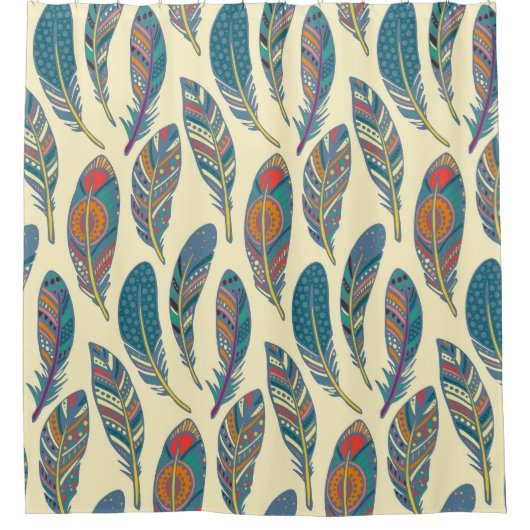 Farbenfrohe Stammesfedern, ethnisch nahtloses Desi Duschvorhang (Vorderseite)