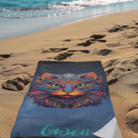 Farbenfrohe Stammkatze - Personalisiert lebendiger Strandtuch