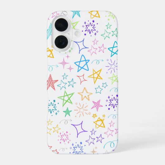 Farbenfrohe Star Doodle iPhone Case 16 Hülle (Rückseite)