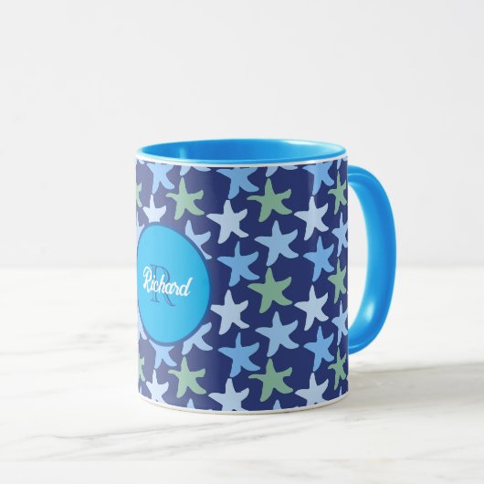 Farbenfrohe Star Fish Muster Individuelle Name Mon Tasse (VorderseiteRechts)
