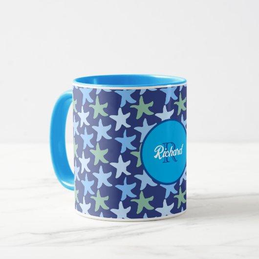 Farbenfrohe Star Fish Muster Individuelle Name Mon Tasse (Vorderseite Links)