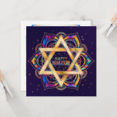 Farbenfrohe Star von David Mandala Happy Hanukkah Karte (Vorderseite/Rückseite Beispiel)