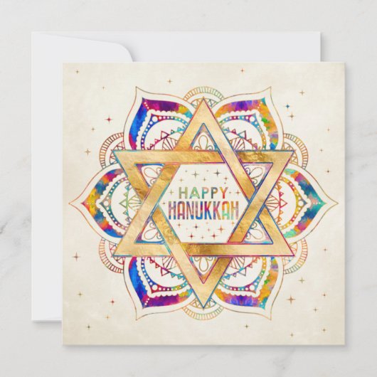 Farbenfrohe Star von David Mandala Happy Hanukkah Karte (Vorderseite)