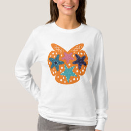 Farbenfrohe Starfische mit orangefarbenem Hintergr T-Shirt