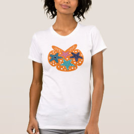 Farbenfrohe Starfische mit orangefarbenem Hintergr T-Shirt
