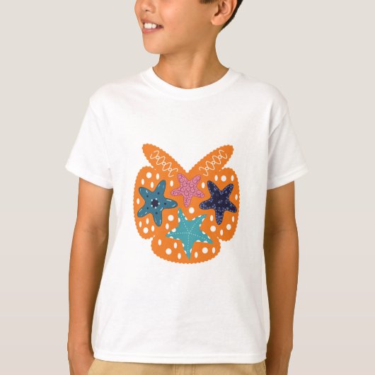 Farbenfrohe Starfische mit orangefarbenem Hintergr T-Shirt (Vorderseite)