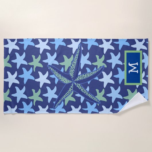 Farbenfrohe Starfish Nahtloses Muster Monogramm Strandtuch (Vorderseite)