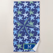 Farbenfrohe Starfish Nahtloses Muster Monogramm Strandtuch (Vorderseite)