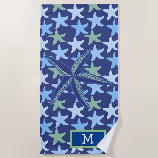 Farbenfrohe Starfish Nahtloses Muster Monogramm Strandtuch (Vorderseite)