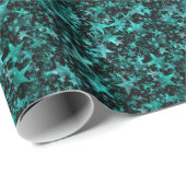 Farbenfrohe Stars Aqua Aquamarin Schwarzes Untergr Geschenkpapier (Rolleneckpunkt)