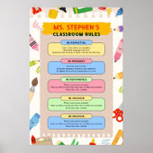 Farbenfrohe Stationärlehrerregeln Poster (Vorne)