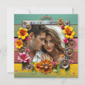 Farbenfrohe Steampunk-Blume zum Hochzeitsfest Einladung (Vorderseite)