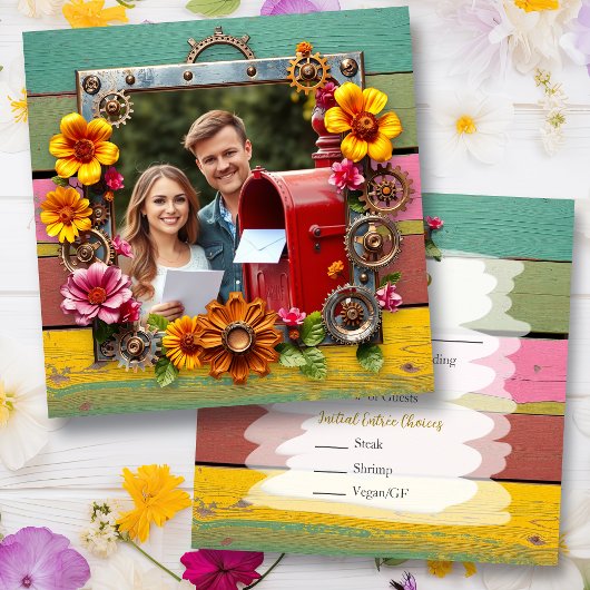 Farbenfrohe Steampunk Personalisiert Wedding RSVP Save The Date