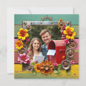 Farbenfrohe Steampunk Personalisiert Wedding RSVP Save The Date (Vorderseite)