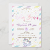 Farbenfrohe Sterne, Einhorn-Kinderdusche Einladung (Vorderseite)