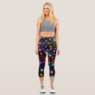 Farbenfrohe Sterne Feuerwerk Design Capri Leggings