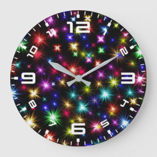 Farbenfrohe Sterne Feuerwerk Design Große Wanduhr