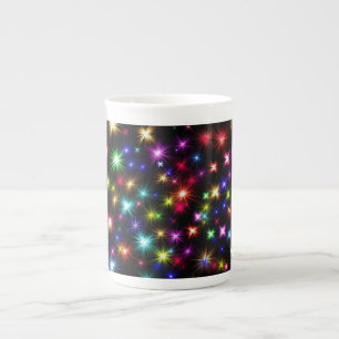 Farbenfrohe Sterne Feuerwerk Design Porzellantasse