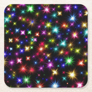 Farbenfrohe Sterne Feuerwerk Design Rechteckiger Pappuntersetzer