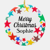 Farbenfrohe Sterne Frohe Weihnachten Personalisier Keramik Ornament (Hinten)