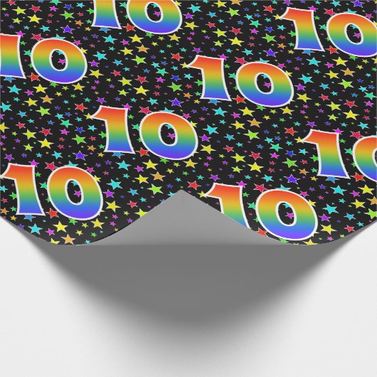 Farbenfrohe Sterne + Regenbogenmuster "10" Event # Geschenkpapier (Ecke)