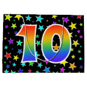 Farbenfrohe Sterne + Regenbogenmuster "10" Event # Große Geschenktüte (Rückseite)