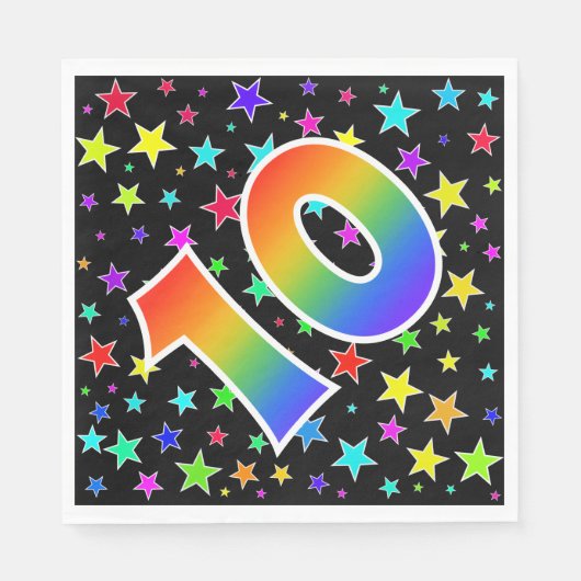Farbenfrohe Sterne + Regenbogenmuster "10" Event # Serviette (Vorderseite)
