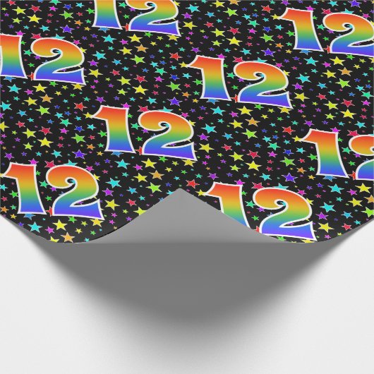Farbenfrohe Sterne + Regenbogenmuster "12" Event # Geschenkpapier (Ecke)
