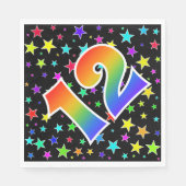 Farbenfrohe Sterne + Regenbogenmuster "12" Event # Serviette (Vorderseite)