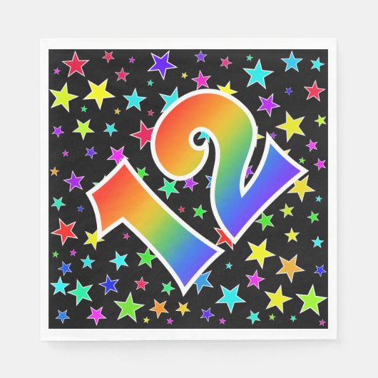 Farbenfrohe Sterne + Regenbogenmuster "12" Event # Serviette (Vorderseite)
