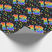 Farbenfrohe Sterne + Regenbogenmuster "13" Event # Geschenkpapier (Ecke)