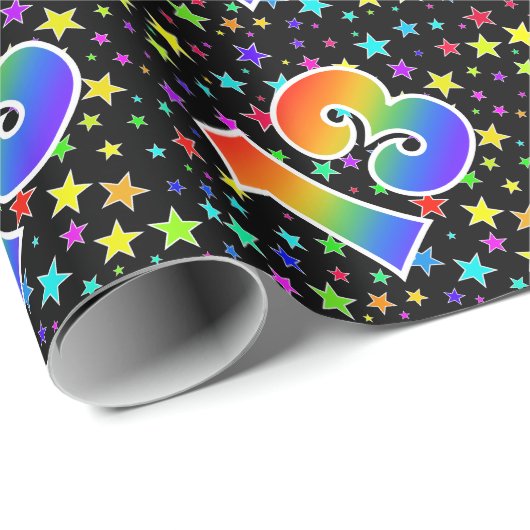 Farbenfrohe Sterne + Regenbogenmuster "13" Event # Geschenkpapier (Rolleneckpunkt)
