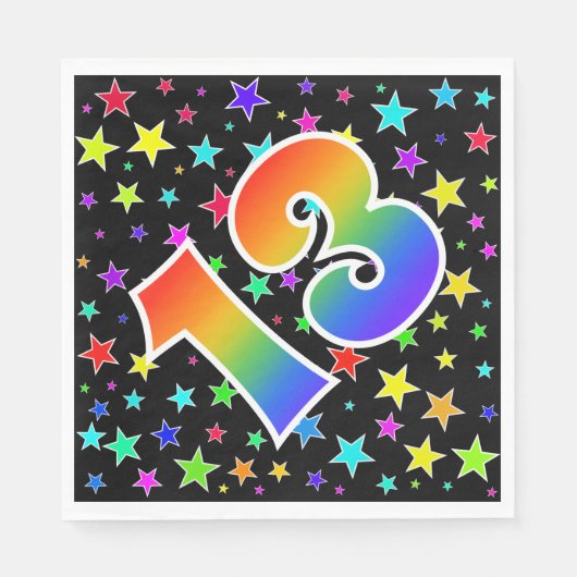 Farbenfrohe Sterne + Regenbogenmuster "13" Event # Serviette (Vorderseite)