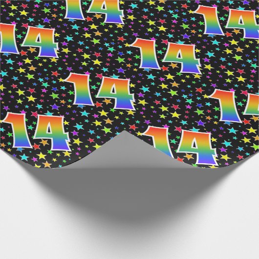 Farbenfrohe Sterne + Regenbogenmuster "14" Event # Geschenkpapier (Ecke)