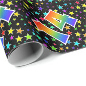Farbenfrohe Sterne + Regenbogenmuster "14" Event # Geschenkpapier (Rolleneckpunkt)