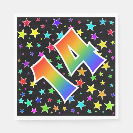 Farbenfrohe Sterne + Regenbogenmuster "14" Event # Serviette (Vorderseite)