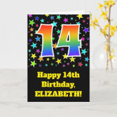 Farbenfrohe Sterne + Regenbogenmuster "14" Geburts Karte (Gelbe Blume)