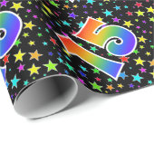 Farbenfrohe Sterne + Regenbogenmuster "15" Event # Geschenkpapier (Rolleneckpunkt)