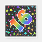 Farbenfrohe Sterne + Regenbogenmuster "16" Event # Serviette (Vorderseite)