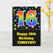 Farbenfrohe Sterne + Regenbogenmuster "16" Geburts Karte (Gelbe Blume)