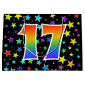 Farbenfrohe Sterne + Regenbogenmuster "17" Event # Große Geschenktüte (Vorderseite)